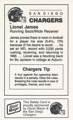 1987 San Diego Chargers Police #9 Lionel James Back