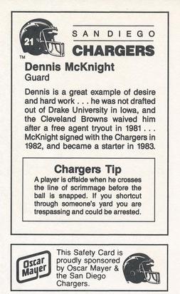 1987 San Diego Chargers Police #21 Dennis McKnight Back
