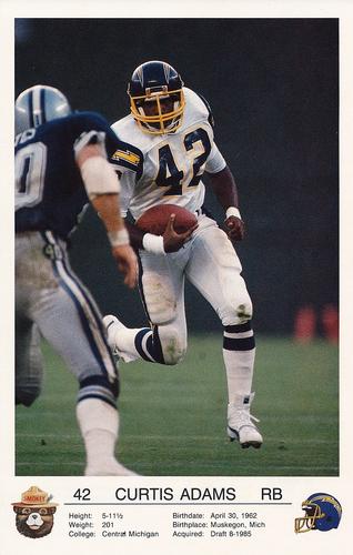 1987 San Diego Chargers Smokey #NNO Curtis Adams Front