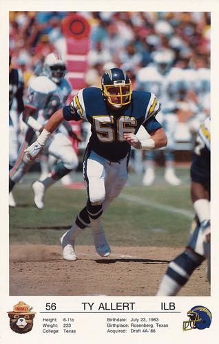1987 San Diego Chargers Smokey #NNO Ty Allert Front