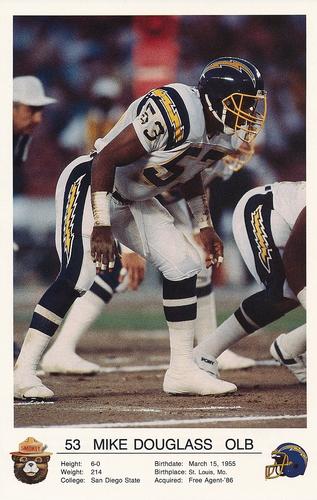 1987 San Diego Chargers Smokey #NNO Mike Douglass Front