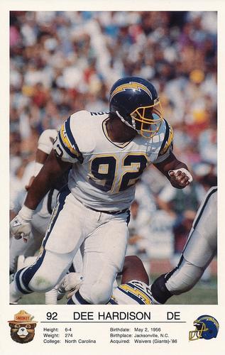 1987 San Diego Chargers Smokey #NNO Dee Hardison Front