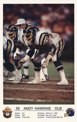 1987 San Diego Chargers Smokey #NNO Andy Hawkins Front
