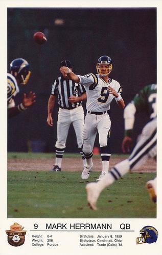 1987 San Diego Chargers Smokey #NNO Mark Herrmann Front