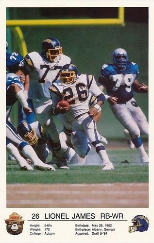 1987 San Diego Chargers Smokey #NNO Lionel James Front