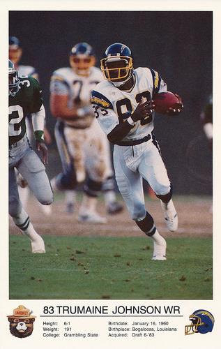 1987 San Diego Chargers Smokey #NNO Trumaine Johnson Front