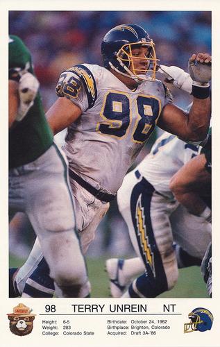 1987 San Diego Chargers Smokey #NNO Terry Unrein Front