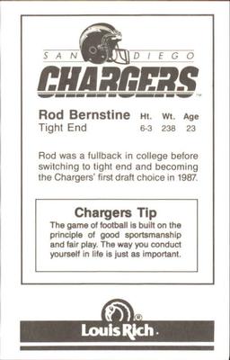 1988 San Diego Chargers Police #2 Rod Bernstine Back