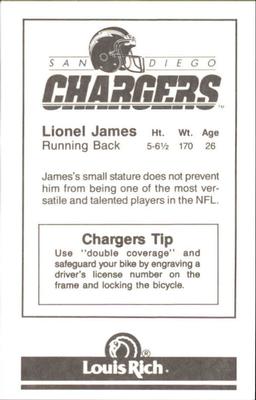 1988 San Diego Chargers Police #5 Lionel James Back
