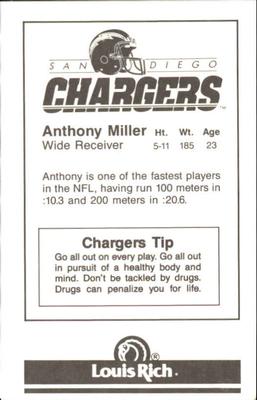 1988 San Diego Chargers Police #10 Anthony Miller Back