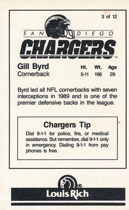 1990 San Diego Chargers Police #3 Gill Byrd Back
