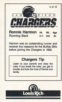 1990 San Diego Chargers Police #5 Ronnie Harmon Back