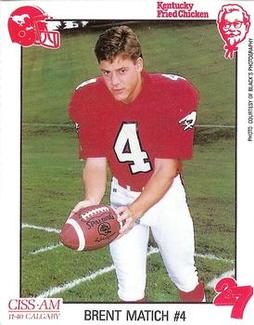 1989 Kentucky Fried Chicken Calgary Stampeders (CFL) #NNO Brent Matich Front