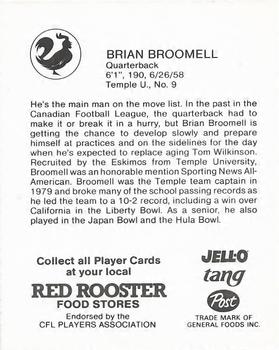 1981 Red Rooster Edmonton Eskimos #NNO Brian Broomell Back