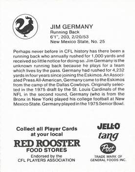 1981 Red Rooster Edmonton Eskimos #NNO Jim Germany Back
