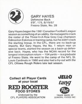 1981 Red Rooster Edmonton Eskimos #NNO Gary Hayes Back