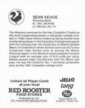 1981 Red Rooster Edmonton Eskimos #NNO Sean Kehoe Back