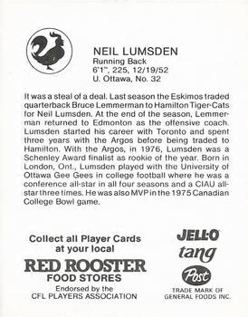1981 Red Rooster Edmonton Eskimos #NNO Neil Lumsden Back