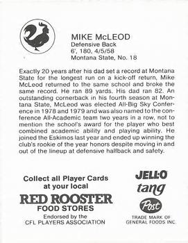 1981 Red Rooster Edmonton Eskimos #NNO Mike McLeod Back