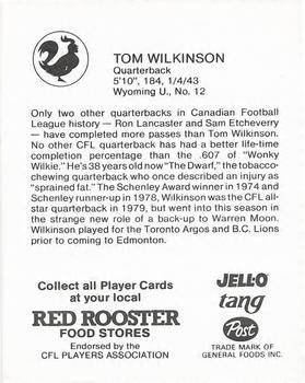 1981 Red Rooster Edmonton Eskimos #NNO Tom Wilkinson Back