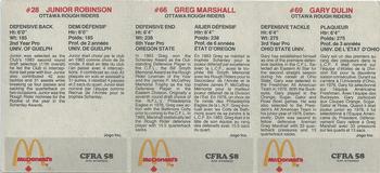1984 McDonald's Ottawa Rough Riders (CFL) - Panels #NNO Gary Dulin / Greg Marshall / Junior Robinson Back