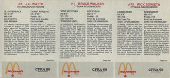 1984 McDonald's Ottawa Rough Riders (CFL) - Panels #NNO Rick Sowieta / Bruce Walker / J.C. Watts Back