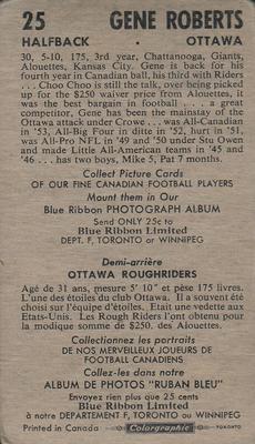 1954 Blue Ribbon Tea CFL #25 Gene Roberts Back