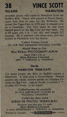 1954 Blue Ribbon Tea CFL #38 Vince Scott Back