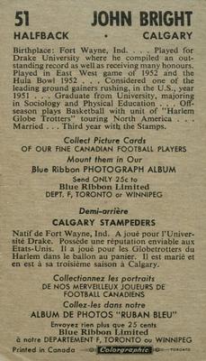 1954 Blue Ribbon Tea CFL #51 John Bright Back
