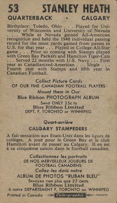 1954 Blue Ribbon Tea CFL #53 Stanley Heath Back