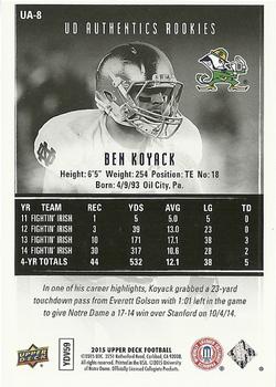 2015 Upper Deck - Authentics Rookies #UA-8 Ben Koyack Back