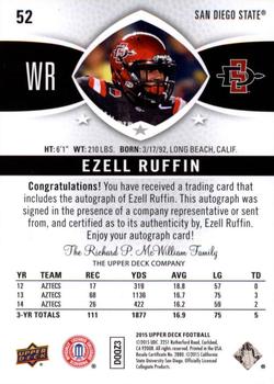 2015 Upper Deck - Star Rookies Autographs #52 Ezell Ruffin Back