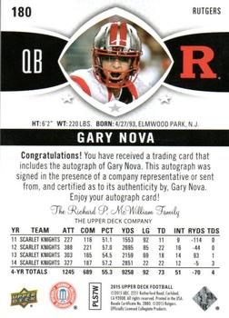 2015 Upper Deck - Star Rookies Autographs #180 Gary Nova Back