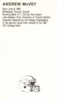 1988 Vachon CFL #NNO Andy McVey Back