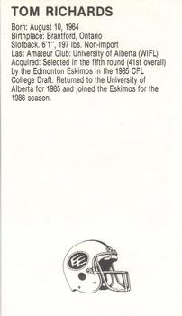 1988 Vachon CFL #NNO Tom Richards Back