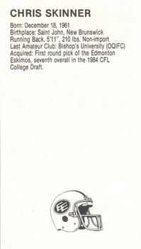 1988 Vachon CFL #NNO Chris Skinner Back