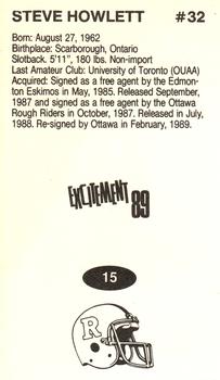 1989 Vachon CFL #15 Steve Howlett Back