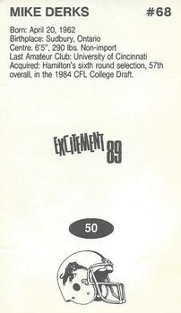 1989 Vachon CFL #50 Mike Derks Back