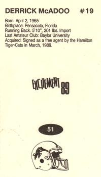1989 Vachon CFL #51 Derrick McAdoo Back