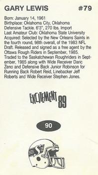 1989 Vachon CFL #90 Gary Lewis Back