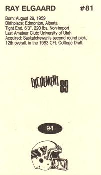 1989 Vachon CFL #94 Ray Elgaard Back