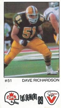 1989 Vachon CFL #130 Dave Richardson Front