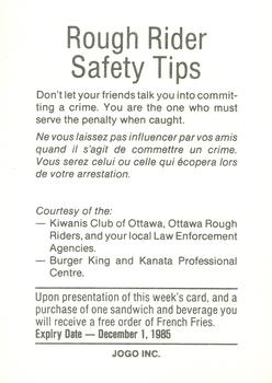 1985 Ottawa Rough Riders Police #NNO Roger Cattelan Back