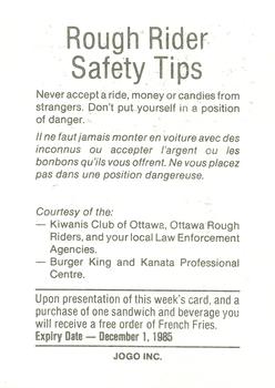 1985 Ottawa Rough Riders Police #NNO Jim Reid Back