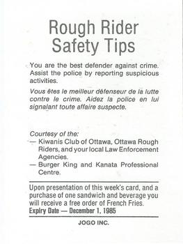 1985 Ottawa Rough Riders Police #NNO Rick Sowieta Back