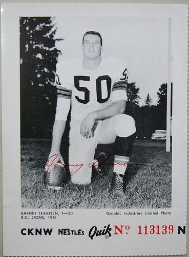 1961 CKNW British Columbia Lions Program Inserts #NNO Barney Therrien Front