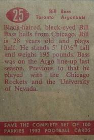 1952 Parkhurst CFL #25 Bill Bass Back