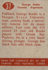 1952 Parkhurst CFL #37 George Rooks Back