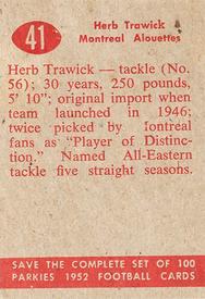 1952 Parkhurst CFL #41 Herb Trawick Back