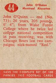 1952 Parkhurst CFL #44 John O'Quinn Back